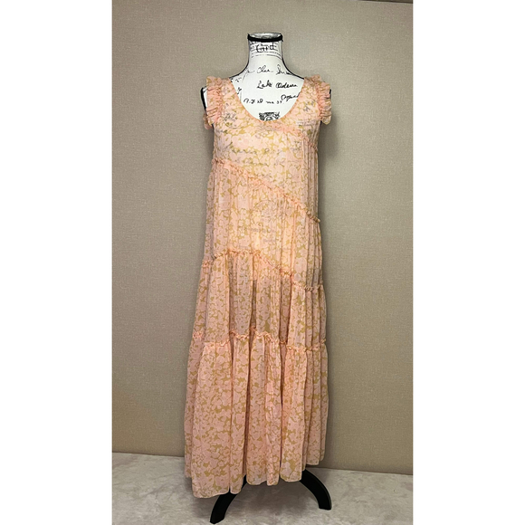 Hatch Womens Apricot Maternity Anaelle Silk Dress Sz 2 Ruffle SleeveAsymmetrical - Picture 4 of 13